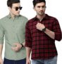 Jai Textiles Men Checkered, Solid Casual Red, Light Green Shirt(Pack Of 2)