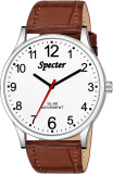 Specter White Round Dial Brown Leather Strap Water Resistant For Men/Boy’S Quartz Analog Analog Watch  – For Men