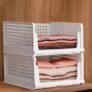 MollisHomes Set of 2 Shirt Stacker For Wardrobe Shirt Stacker Organizer With Lid | Polypropylene Foldable Organizers For Men | Wardrobe Organizer For Storage 43x33x18.5 cm