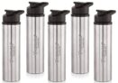 Nirlon Eco Sipper Stainless Steel Single Wall Water Bottle With Flip Cap/Fridge Refrigerator Bottle/ 100% Leak Proof/Office Bottle/School Bottle, 900 Ml, Set Of 5