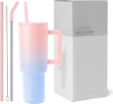 BATBIRD Stainless Steel 1200 ml Vacuum Tumbler with Lid & Straw – Double‑Wall Insulated Cup for Travel, Gym & Office – Keeps Beverages Hot or Cold – 1.2 L Capacity (Pink Blue)