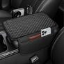 Hensi PU Leather Car Armrest Cushion Pad With Side Pockets, Universal Fit for All Car (Black)