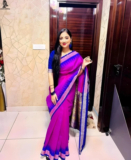 Afronza Self Design, Temple Border, Solid/Plain Sambalpuri Cotton Blend, Pure Silk Saree(Purple, Blue)
