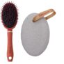 Midazzle Premium Brown Cushioned Hair Brush with Pumice Stone, Oval Shape, Set of 2