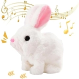 TRUSHALI PRESENT Walking Hopping Bunny Toy – Wiggle Ears, Jumping Motion, Realistic Sounds – Interactive Plush Rabbit for Kids & Toddlers (White)