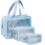 3-Piece Transparent Makeup Bag Set | Clear Cosmetic Organizer Pouches (Large/Medium/Small) | Waterproof Travel Toiletry Bags for Skincare & Beauty Essentials (Blue)