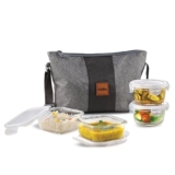 CELLO Glassy Square Lunch Box Set of 4 (320 ml x 2, 240 ml x 2), Clear | Leak-Proof Toughened Microwavable Glass | Perfect Lunch Box Set for Office, School & College