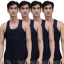 Amul Comfy Cotton Solid Sleeveless Navy U Neck Vest for Men (Pack Of4)