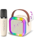 PINLYNE K12 Kids Karaoke Microphone Speaker Machine Bluetooth-Compatible Wireless Karaoke Mic Speaker with RGB LED Light Girls Boys Gift