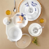 Larah by Borosil Silk Series Morning Glory Opalware Dinnerset with Steel Spoon | 41 Pc for Family of 6 | Microwave & Dishwasher Safe | Bone-Ash Free | Crockery Set for Dining & Gifting | Plates & Bowl