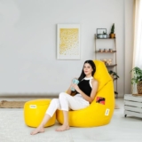 Amazon Brand – Solimo Premium Faux Leather Bean Bag Combo with Footrest & Cushion, Filled with Beans | Multifunctional Pocket| Capacity: Upto 6 Ft Height, 100 KG Weight | 2XL | Yellow