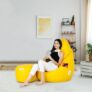 Amazon Brand – Solimo Premium Faux Leather Bean Bag Combo with Footrest & Cushion, Filled with Beans | Multifunctional Pocket| Capacity: Upto 6 Ft Height, 100 KG Weight | 2XL | Yellow