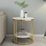 Ereteken ART Round Coffee and Side Accent End Table for Living Room with Metal & Engineered Wood Tabletop and Metal Frame Gold Powder Coated (Golden-White)