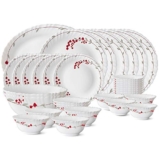 Larah by Borosil Fluted Series Verona Opalware Dinner Set | 33 Piece for Family of 6 | Microwave & Dishwasher Safe | Bone-Ash Free | Crockery Set for Dining & Gifting | Plates & Bowls | White