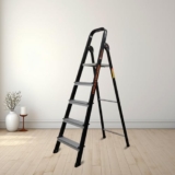 Bonkaso Climb Lite Pro Foldable Aluminium Ladder, Multipurpose Ladder for Home & Office, Anti-Skid Steps, Heavy Duty Platform, 5 Steps, 5 Years Warranty (Black – 165h x 49w Cms)
