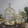 Cinagro Golden Metal Bird Cage Tea Light Holder With Flower Vine For Home Decor (Set Of 2)