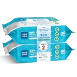 Mee Mee Pure Water Wet Wipes with Lid 80 pcs × 2 (160 Pcs)– Unscented, Plant Derived, Super Thick Baby Wet pure Wipes