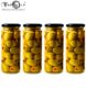 Favola Essentials Bamboo Shape Round Lug Glass Jar, Black Lid, 250 Ml, Set Of 4, Clear