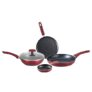Bergner Amarone 5 Pcs Induction Bottom Cookware Set of 24 cm (2.4 L) Kadhai with Glass Lid, 24 cm (1.3 L) Fry Pan,25 cm Tawa, 14 cm Mini Pan, Induction Base and Gas Stove Ready – Maroon
