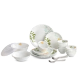 CELLO Lush Foliage Dazzle Series Opalware Dinner Set of 40 Pieces for Family of 6 | Bone-Ash Free & Leadfree Opal Glass, Microwave & Dishwasher Safe Plates & Bowls Crockery Set for Dining & Gifting