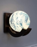 Nevika Decor Round Glass Earth Design Doom Wall Lamp with Wooden Fitting for Living Room| Modern Wall Lights for Bedroom, Drawing Room Pack of 1 (Inlcuding Bulb)