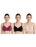 Amazon Brand – Symbol Women’s Cotton Stretch Padded Wire Free Medium Coverage T-Shirt Bra (Pack of 3) (BRA-13 Cont_Blck-Blush-Wine_38D)