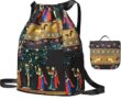 JASCIA Drawstring Backpack for Women & Girls, Traditional Rajasthani Print Sling Bag with Adjustable Shoulder Strap, Foldable Lightweight Travel Backpack Shopping, Picnic & Daily Use