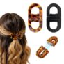 Magnetic Hair Barrette Set of 2, No-Slip Oval Hair Clips for Women & Girls, Strong Magnetic Ponytail Holder, Tortoise Print & Matte Black Hair Styling Accessories for Thick, Thin & Medium Hair