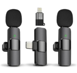 TECHNOVIEW Wireless Microphone Lavalier Lapel Microphone for Android,iPhone – Cordless Omnidirectional Condenser Recording Mic for Interview,Youtubers,Video Recording, Live Streaming(Dual-Black)