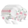 Larah by Borosil Red Mist Fluted Series Opalware Dinner Set | 33 Pieces for Family of 6 | Microwave & Dishwasher Safe | Bone-Ash Free | Crockery Set for Dining & Gifting | Plates & Bowls | White