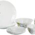 Larah by Borosil Green Herbs Opalware Dinner Set, 28 Pcs, White