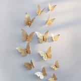 3D Metallic Butterfly Wall Stickers Set – 12 Pcs Rose Gold DIY Home Decoration (12, Golned-Butterfly)
