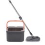 BonKaso 360° Spin Mop with Square Bucket Deluxe System Set and Reusable Microfiber Pads for Wet & Dry Glass, Wall, Tile and Home Floor Cleaning – Grey and Orange