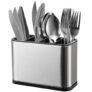 UPLEVELBUCKET – BECAUSE YOU’RE WORTH IT ULB Stainless Steel Kitchen Countertop Utensil Holder – Organize Spoons, Forks, Knives & Spatulas | 15x10x10 cm | Modern Silver Design