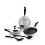 Crystal Aluminum 6 Pcs Non Stick Cookware Set | Gas Stove Friendly | Tawa, Fry Pan, Kadhai with Lid, Laddle & Spatula | Durable 4 Layer Non Stick Coating | PFOA Free | White