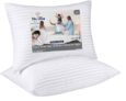 9villa Hollow Fiber Sleeping Pillow 41X61 CM (16X24 inch) Satin Strpe White Fabric Microfiber Pillow Pack/Set of 2
