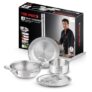 Bergner Tripro Triply Stainless Steel 4 Pc Cookware Set, 24 cm Indian Wok/Kadai with Lid, 22 cm Frypan, 16 cm Tea Pan, Even and Fast Heating, Induction Bottom, Gas Ready, Silver