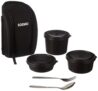 Amazon Brand – Solimo Stainless Steel Microwave Safe Lunch Box Set of 5 | 3 Containers (470ml, 330ml, 230ml) with Cutlery | 100% Food Grade | Easy to Clean | for Office, School, Travelling (Black)