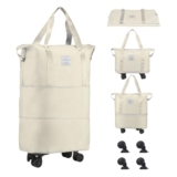 Wazdorf Travel Duffle Bag with Wheels- Foldable, Expandable, Extendable Trolley with 4 Detachable 360° Wheel, Waterproof Luggage for Men & Women, Convertible Carry-On with Strap & Carry Option (White)
