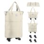 Wazdorf Travel Duffle Bag with Wheels- Foldable, Expandable, Extendable Trolley with 4 Detachable 360° Wheel, Waterproof Luggage for Men & Women, Convertible Carry-On with Strap & Carry Option (White)