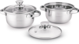 Classic Essentials Stainless Steel Marvel Casserole with Glass Lid Pack of 2 Cook and Serve Casserole Set(1050 ml)