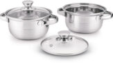 Classic Essentials Stainless Steel Marvel Casserole with Glass Lid Pack of 2 Cook and Serve Casserole Set(1050 ml)