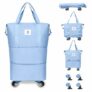 Btag Travel Duffle Bag with Wheels | Convertible Handbag, Trolley & Shoulder Luggage for Clothes | Space-Saving Foldable Travel Companion | Expandable & Waterproof Traveling Bag for Unisex (Ice Blue)