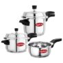 Lifelong Stainless Steel Pressure Cooker | Set of 3 | 2L, 3L & 5L | Induction & Gas Stove Compatible with Outer Lid, ISI Certified & Lock System |Safe & Durable Kitchen Essential with 5 Years Warranty