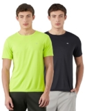 Amazon Brand – Symbol Men’s Solid Active Regular Fit Sports T-Shirt |Round Neck | Half Sleeve (SYA-M-A25-TS-701_Black+Neon_M)(Available in Plus Size and Combo Pack of 2)