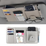 Car Visor Organizer with Zipper – PU Leather Sun Visor Pouch for Cards, Sunglasses, Pens & Small Documents – Car Storage Accessory with Mesh Pockets