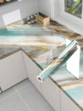 LEDHOLYT Vinyl Marble Wallpaper Peel and Stick Waterproof Wallpaper for Home Kitchen Countertop Cabinet Furniture Oil Proof Kitchen Stickers (60X200cm) (Jm-New Sky Gold)