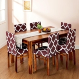 Amazon Brand – Solimo Polyester Spandex Geometrical Dining Chair Cover, Stretchable & Washable Slipcover, Brown (Set of 6)