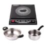 Pigeon By Stovekraft Cruise 1800-Watt Induction Cooktop (Black) & Stainless Steel Kadai(22cm), Sauce Pan(16cm) Set Of 3