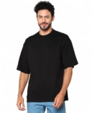Alan Jones Clothing Men’s Oversized Solid T-Shirt | Heavy Cotton Blend Fabric | Crew Neck Casual Wear (Black_M)
